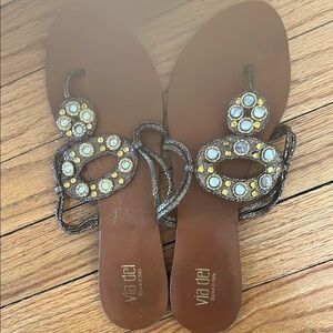 Via Dei Italian  Sandals brown gold , Sz 9